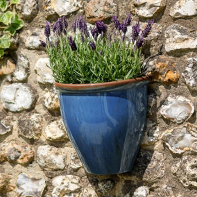 Running Glaze Design Wall Planter - Weather Resistant Lightweight Recycled Plastic Garden Plant Pot with Drainage Hole - Blue
