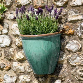 Running Glaze Design Wall Planter - Weather Resistant Lightweight Recycled Plastic Garden Plant Pot with Drainage Hole - Green