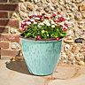 Running Glaze Planter - Weather Resistant Lightweight Colourful Recycled Plastic Garden Flower Plant Pot - Green, H28 x 31cm Dia