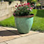 Running Glaze Planter - Weather Resistant Lightweight Colourful Recycled Plastic Garden Flower Plant Pot - Green, H28 x 31cm Dia
