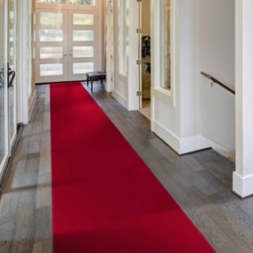 runrug Carpet Runner - Long Hallway Runner - 150cm x 60cm - Plain, Red
