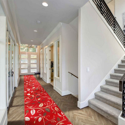 runrug Carpet Runner - Long Hallway Runner - 150cm x 70cm - Scroll, Red