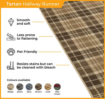 runrug Carpet Runner - Long Hallway Runner - 150cm x 70cm - Tartan, Black