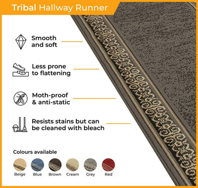 runrug Carpet Runner - Long Hallway Runner - 150cm x 70cm - Tribal, Blue