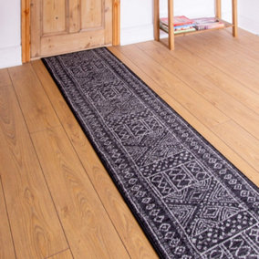 runrug Carpet Runner - Long Hallway Runner - 150cm x 80cm - Afrikans, Black