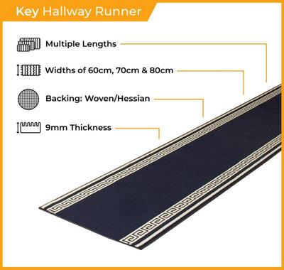 runrug Carpet Runner - Long Hallway Runner - 180cm x 60cm - Key, Blue