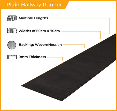 runrug Carpet Runner - Long Hallway Runner - 180cm x 70cm - Plain, Red