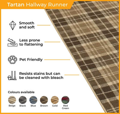 runrug Carpet Runner - Long Hallway Runner - 180cm x 70cm - Tartan, Brown