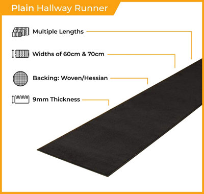 runrug Carpet Runner - Long Hallway Runner - 210cm x 60cm - Plain, Beige