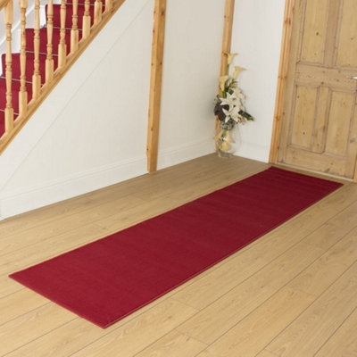 runrug Carpet Runner - Long Hallway Runner - 210cm x 60cm - Plain, Red