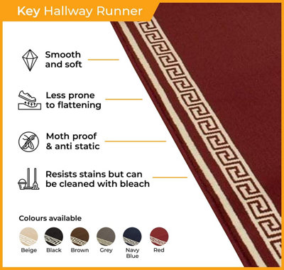 runrug Carpet Runner - Long Hallway Runner - 210cm x 70cm - Key, Red