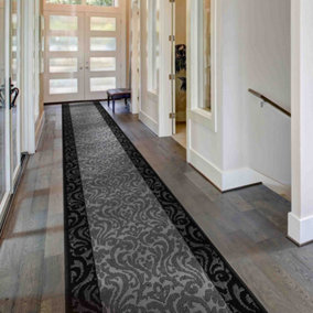 runrug Carpet Runner - Long Hallway Runner - 240cm x 60cm - Baroque, Black