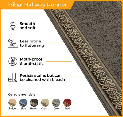 runrug Carpet Runner - Long Hallway Runner - 240cm x 60cm - Tribal, Red