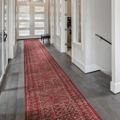 runrug Carpet Runner - Long Hallway Runner - 240cm x 70cm - Afrikans, Red