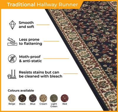 runrug Carpet Runner - Long Hallway Runner - 240cm x 70cm - Persian, Cream