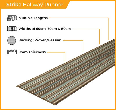 runrug Carpet Runner - Long Hallway Runner - 300cm x 60cm - Strike, Green