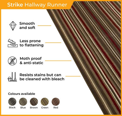 runrug Carpet Runner - Long Hallway Runner - 300cm x 60cm - Strike, Green