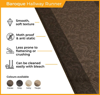 runrug Carpet Runner - Long Hallway Runner - 300cm x 70cm - Baroque, Grey