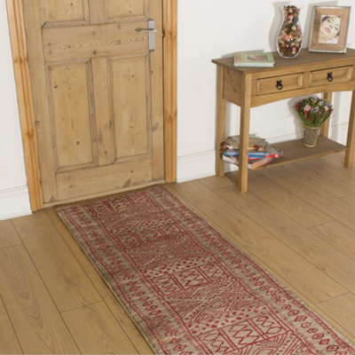 runrug Carpet Runner - Long Hallway Runner - 420cm x 60cm - Afrikans Taupe Red