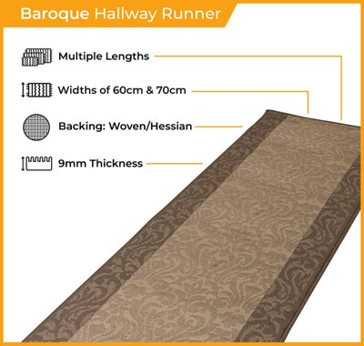 runrug Carpet Runner - Long Hallway Runner - 480cm x 70cm - Baroque, Grey