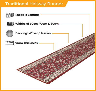 runrug Carpet Runner - Long Hallway Runner - 510cm x 70cm - Persian, Red