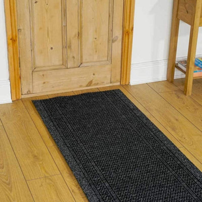 runrug Carpet Runner - Non-Slip Hallway Runner - 180cm x 66cm - Aztec, Black
