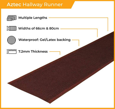 runrug Carpet Runner - Non-Slip Hallway Runner - 270cm x 66cm - Aztec, Red