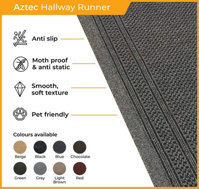 runrug Carpet Runner - Non-Slip Hallway Runner - 360cm x 66cm - Aztec, Grey