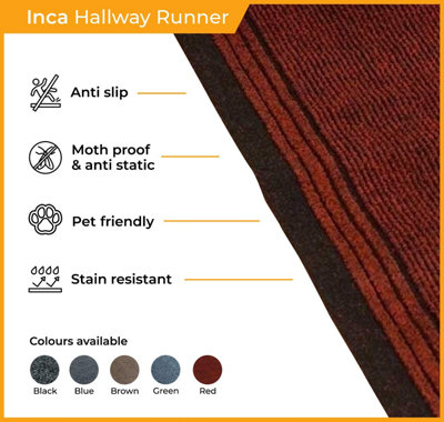 runrug Carpet Runner - Non-Slip Hallway Runner - 360cm x 66cm - Inca, Red