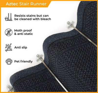runrug Stair Carpet Runner - Non-Slip - 480cm x 80cm - Aztec, Grey