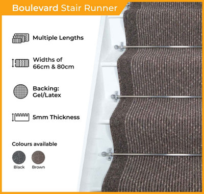 runrug Stair Carpet Runner - Non-Slip - 510cm x 66cm - Boulevard, Black