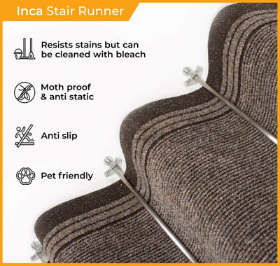 runrug Stair Carpet Runner - Non-Slip - 510cm x 66cm - Inca, Brown