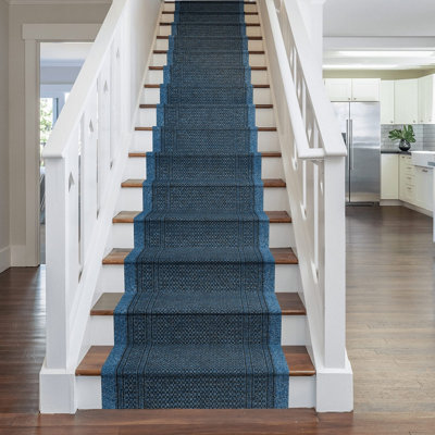 runrug Stair Carpet Runner - Non-Slip - 750cm x 80cm - Aztec, Blue