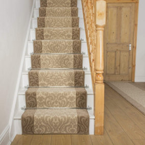 runrug Stair Carpet Runner - Stain Resistant - 450cm x 60cm - Baroque, Ivory