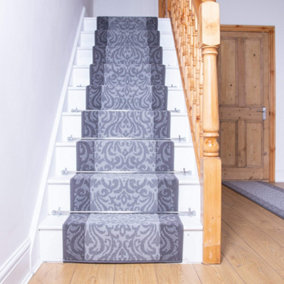 runrug Stair Carpet Runner - Stain Resistant - 450cm x 60cm, Baroque, Light Grey