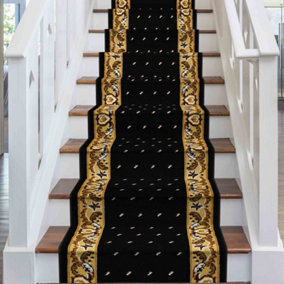 runrug Stair Carpet Runner - Stain Resistant - 450cm x 60cm - Pin, Black