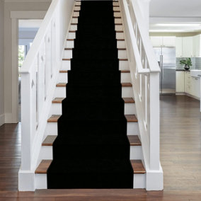 runrug Stair Carpet Runner - Stain Resistant - 450cm x 60cm - Plain, Black