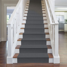 runrug Stair Carpet Runner - Stain Resistant - 450cm x 60cm - Plain, Light Grey