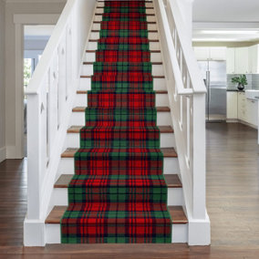 runrug Stair Carpet Runner - Stain Resistant - 450cm x 60cm - Tartan, Red Green