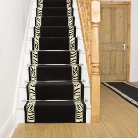 runrug Stair Carpet Runner - Stain Resistant - 450cm x 60cm - Zebra, Border