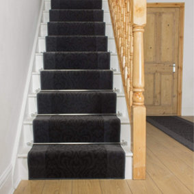 runrug Stair Carpet Runner - Stain Resistant - 450cm x 70cm - Baroque, Grey