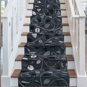 runrug Stair Carpet Runner - Stain Resistant - 450cm x 70cm - Scroll, Grey
