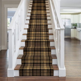 runrug Stair Carpet Runner - Stain Resistant - 450cm x 70cm - Tartan, Brown