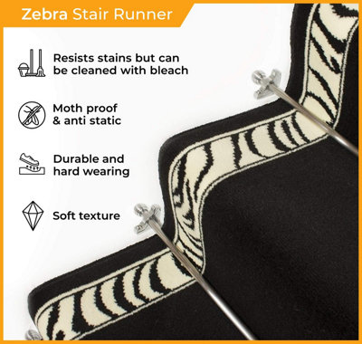 runrug Stair Carpet Runner - Stain Resistant - 450cm x 70cm - Zebra, Border