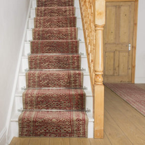 runrug Stair Carpet Runner - Stain Resistant - 480cm x 60cm, Afrikans, Taupe Red