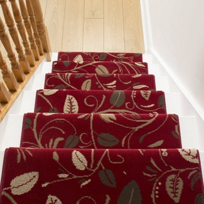runrug Stair Carpet Runner - Stain Resistant - 480cm x 70cm - Scroll, Red