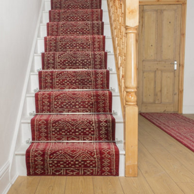 runrug Stair Carpet Runner - Stain Resistant - 510cm x 60cm - Afrikans, Red