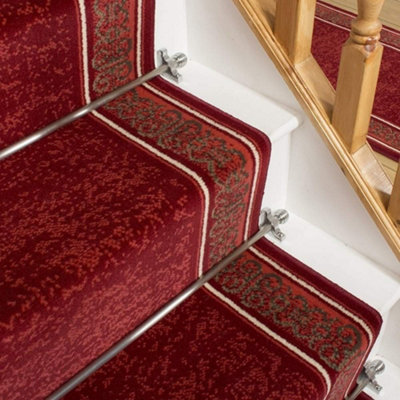 runrug Stair Carpet Runner - Stain Resistant - 510cm x 60cm - Tribal, Red