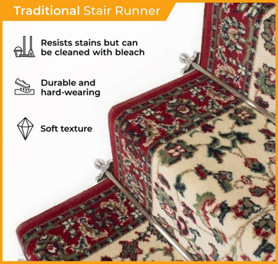 runrug Stair Carpet Runner - Stain Resistant - 510cm x 70cm - Persian, Cream