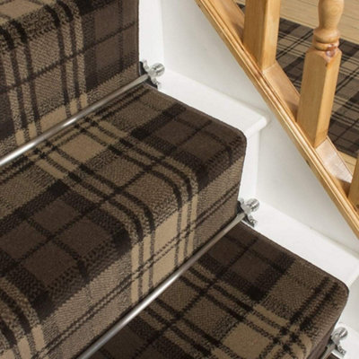 runrug Stair Carpet Runner - Stain Resistant - 510cm x 70cm - Tartan, Brown